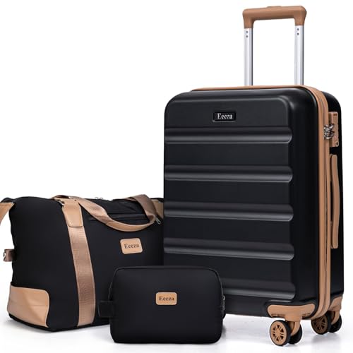 3 Piece Hardshell Luggage Set(20"/DB/TB,Black) - color: Black