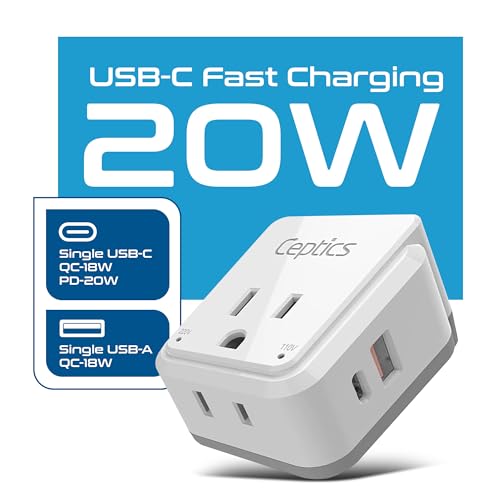 Ceptics Thailand Travel Adapter Set, PAK KIT 20W PD & QC, Type O - 3.1A - 4 in 1-2 USA Inputs, 1 USB Port, 1 USB-C Port - Compact, Powerful - Includes Type O Swadapt Attachments - style: Thailand Travel Adapter
