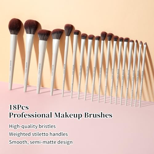 EIGSHOW Makeup Brushes, 18Pcs Professional Make Up Brush Set with Lables, For Foundation, Blush, Contour, Eyeshadow, Eyeliner, Cruelty-Free Vegan (MUA PRO) - color: Beige