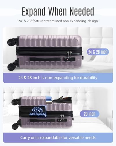 LIGHT FLIGHT Luggage Sets 3 Pcs Suitcase with Wheel,20"/24"/28",Rose Purple | Durable Suitcase Set, Spinner Wheels, Hard Shell Lightweight, TSA Lock, Large Checked Travel Suitcases - color: Rose Purple, size: 3-Piece Set-20 Inch/24 Inch/28 Inch