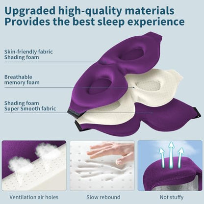 ZGGCD Sleep Mask for Side Sleeper, Light Blocking Eye Mask for Women Men - color: Purple