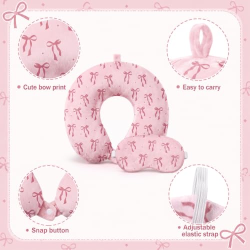 Gilprop 2 Pcs Bow Neck Pillow for Travel with Sleep Eye Mask - style: Bow