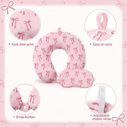 Gilprop 2 Pcs Bow Neck Pillow for Travel with Sleep Eye Mask - style: Bow
