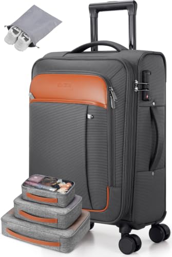 Softside Expandable Carry On Luggage, 20in Carry on Suitcase with Wheels - color: Grey