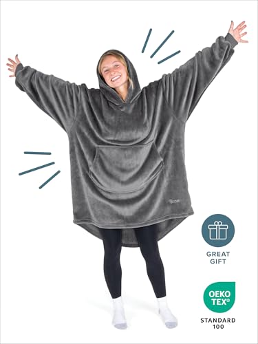 Bare Home Microplush Wearable Blanket with Front Pocket - Soft and Plush - Warm and Cozy - Adult & Kid Sizes (Adult, Grey) - color: Grey, style: Adult - Front Pocket