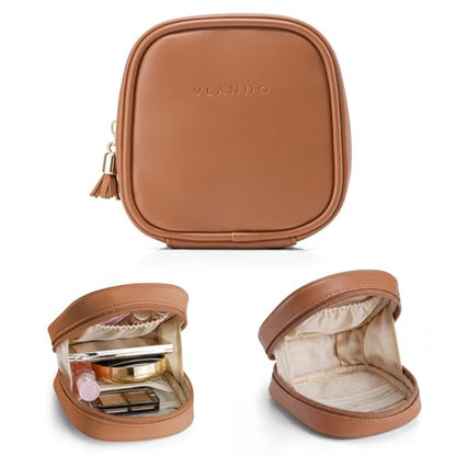 VLANDO Mini Make up Bag,Mini Water-Resistant Pouch with Pockets,Browm - color: Mini-Dark Brown