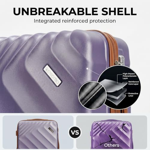 Rosamo 3-Piece Hard Shell Expandable Luggage Set, Airline Approved Carry-On - color: Purple