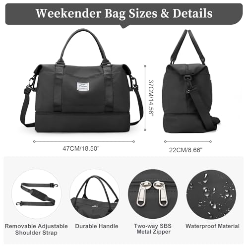 Travel Duffel Bag,Overnight Weekender Bags for Women with Wet Pocket - color: A-Black, size: Large