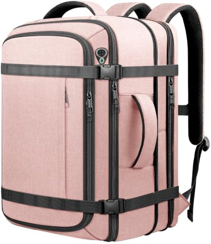 Expandable 1-7 DAYS Travel Backpack Anti Theft Water Resistant - color: Pink, size: 18.4inch - 23.2"x14.9"x9.4"(+3.5")