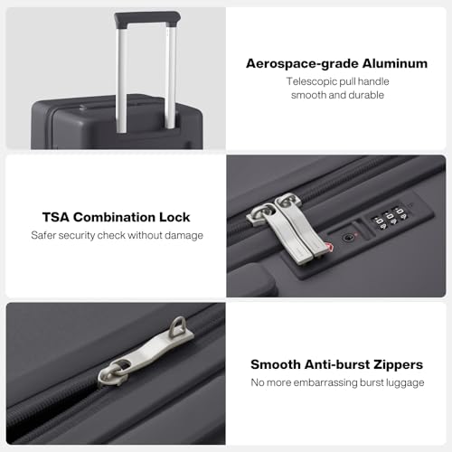 mixi 24'' Plus Trunk Luggage Medium Checked Luggage PC Hard Shell Rolling Travel Suitcases with Spinner Wheels & TSA Lock, Rock Gray - color: Rock Gray, size: 24 Inch Plus
