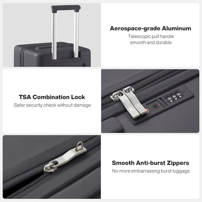 mixi 24'' Plus Trunk Luggage Medium Checked Luggage PC Hard Shell Rolling Travel Suitcases with Spinner Wheels & TSA Lock, Rock Gray - color: Rock Gray, size: 24 Inch Plus