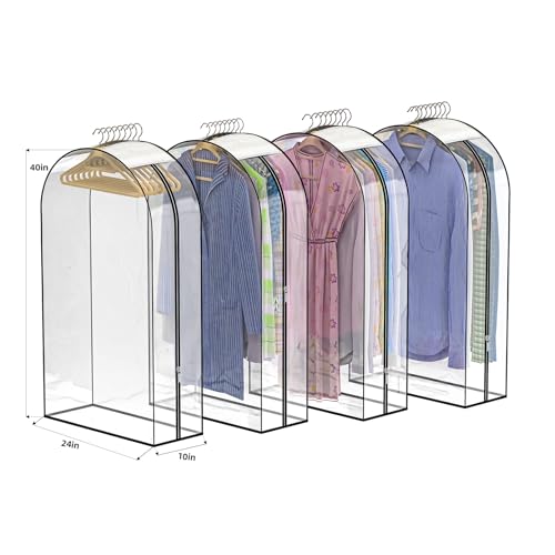 Clear Garment Bags for Hanging Clothes, 4-Pack, 40" - color: Full Clear, size: 40 inch