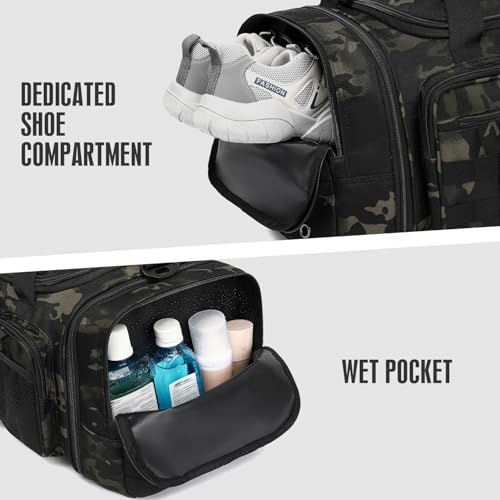 Tactical 체육관 및 여행 더플 백 백팩 남성용 밀리터리 스포츠 더플 백, 카모, 미디엄 스포츠 더플 백 - color: 카모