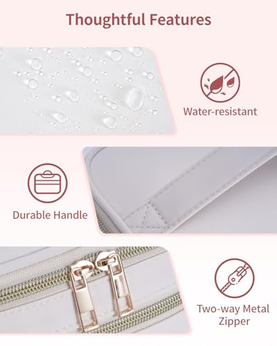 Wandering Nature Makeup Bag, Women Travel Make Up Vanity Case with Handle - color: Divider White, size: Medium