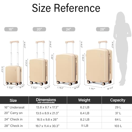 Hanke 16 Inch Underseat Small Carry On Luggage, Hard Shell with TSA Lock - color: Cuba Sand, size: 16 Inch