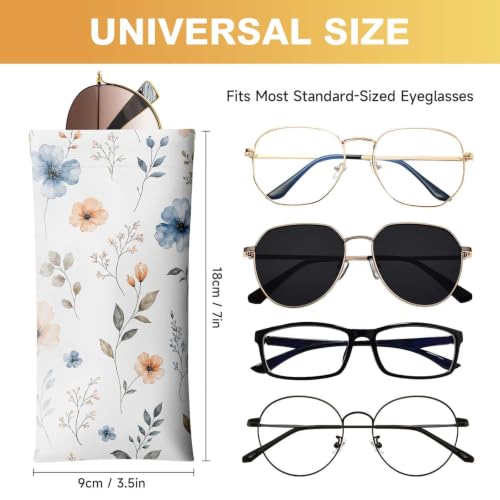 Soft Sunglasses Case for Women, PU Leather Squeeze Top Glasses Case - color: White Flowers