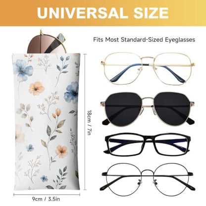 Soft Sunglasses Case for Women, PU Leather Squeeze Top Glasses Case - color: White Flowers