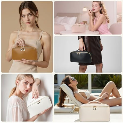 Travel Makeup Bag, Open Flat Cosmetic Bag for Women, Medium Black - color: Black, size: Medium