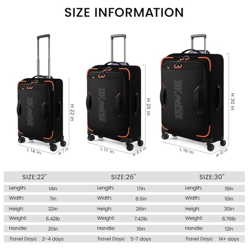 3-Piece Softside Upright Luggage Set,Waterproof Fabric - color: Black, size: 3-Piece Set (22"/26"/30'')