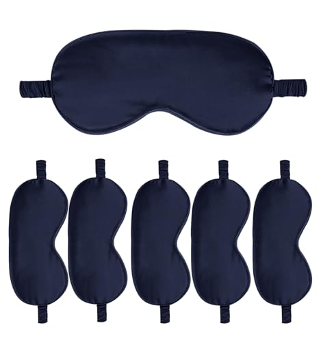 6PACK Silk Sleep Mask Satin Eye Masks Blackout Silky Eyeshade Cover Soft Blindfold Eyeshades for Women Sleeping Travel Gift - color: Navy