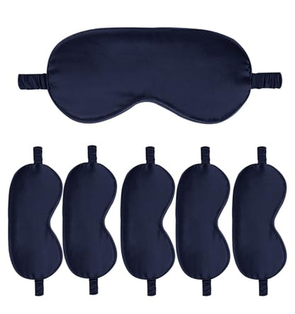 6PACK Silk Sleep Mask Satin Eye Masks Blackout Silky Eyeshade Cover Soft Blindfold Eyeshades for Women Sleeping Travel Gift - color: Navy