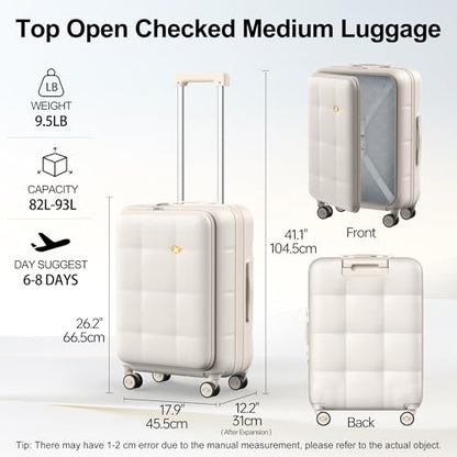 MGB 24 Inch Expandable Checked Luggage Hard Shell Suitcase (Cream) - color: Cream, size: 24 inch