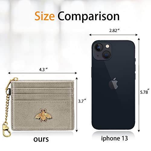 SEAVILIA Card Holder Keychain Wallet for Women with ID Window RFID Coin Purse Bee Gifts Slim Minimalist Small Wallet - color: Light Grey