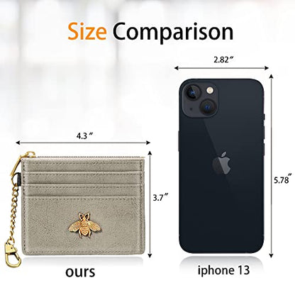 SEAVILIA Card Holder Keychain Wallet for Women with ID Window RFID Coin Purse Bee Gifts Slim Minimalist Small Wallet - color: Light Grey