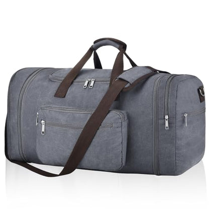 Felipe Varela 60L Canvas Duffle Bag for Men, Travel & Gym Carry on, Grey - color: Grey, size: 60L