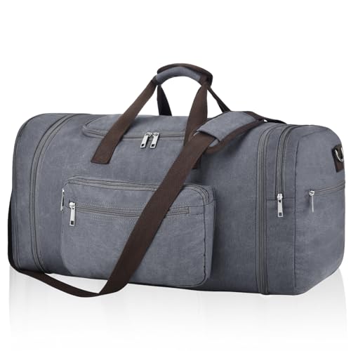 Felipe Varela 60L Canvas Duffle Bag for Men, Travel & Gym Carry on, Grey - color: Grey, size: 60L