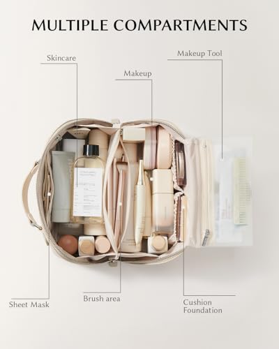 EACHY Travel Makeup Bag for Women, Provence Cosmetic Bag, Beige, Medium - color: G - Beige, size: Medium