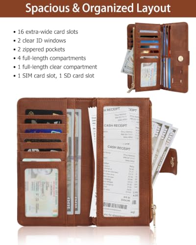 Women's Trifold Wallet,Large Capacity RFID Long Wallet - color: Black＆Brown, size: Trifold