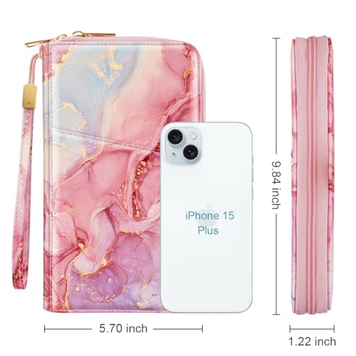 Family Passport Holder Wallet RFID Blocking Document Organizer - color: Red Marble