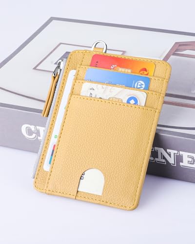 Teskyer Slim RFID Wallet for Women, Small Card Holder with Zip Pocket - color: Yellow