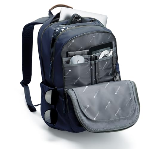 PUREVAVE Laptop Backpack Water Resistant YKK Zippers Travel Study - color: Navy Blue