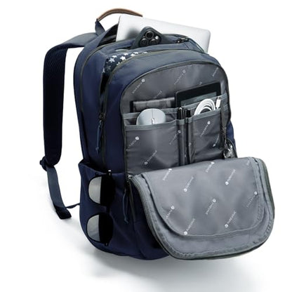 PUREVAVE Laptop Backpack Water Resistant YKK Zippers Travel Study - color: Navy Blue