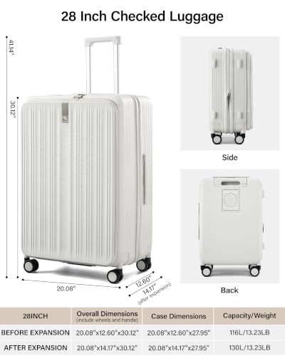 Hanke Top Opening 28" Large Luggage Expandable Hard Shell Smoke White - color: Smoke White, size: 28 Inch EXT