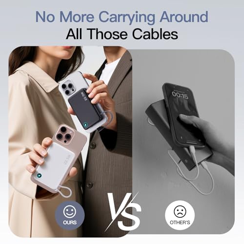 2026 Updated M3 Ultra Slim 0.4'' Wireless Power Bank with Built in Cable - color: White