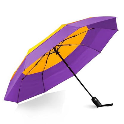 Windproof Compact Travel Umbrellas for Rain – Easy Auto Open Close, Automatic Durable Waterproof – Backpack, Portable, Lightweight Umbrellas for Travel - color: 1xYellow/Purple