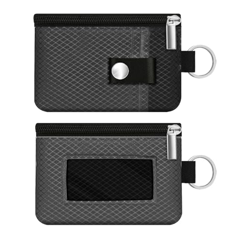 Minimalist RFID Blocking Small Wallet with ID Window,WaterResistant Zip Id Case Wallet with Lanyard Keychain for Cards,Cash,Travel,Women,Men (DarkGrey/Black) - color: DarkGrey/Black