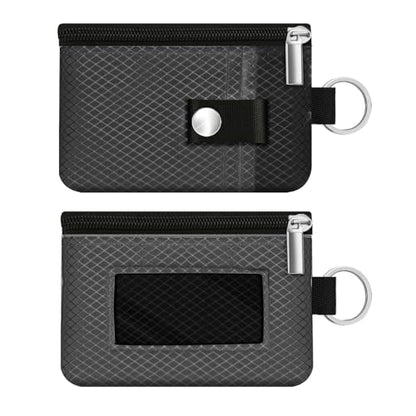 Minimalist RFID Blocking Small Wallet with ID Window,WaterResistant Zip Id Case Wallet with Lanyard Keychain for Cards,Cash,Travel,Women,Men (DarkGrey/Black) - color: DarkGrey/Black