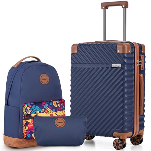 Cosbarn Carry On Luggage 22x14x9 Airline Approved,3 Piece Luggage Set - color: DarkBlue, size: 3 Piece Sets (20/BP/TB)