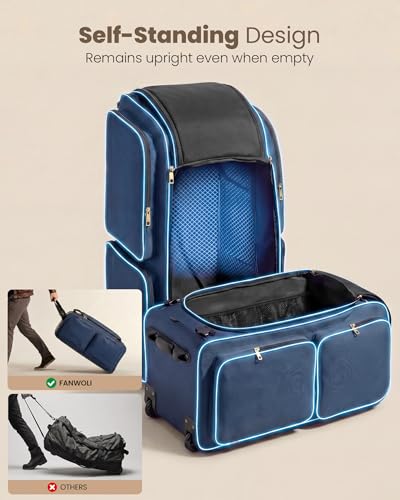 Fanwoli 120L Rolling Duffel Bag Hidden Backpack, Foldable Travel Bag - color: Blue-NEW