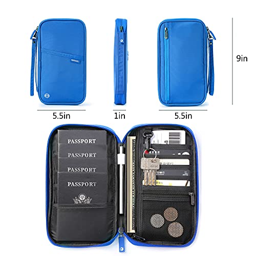 VanFn RFID Travel Passport Wallet, Family Passport Holder, Trip Document Organizer P.Travel Series (Nylon - Blue) - color: Blue