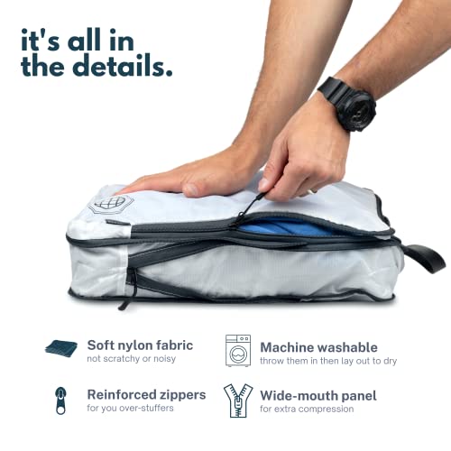 TRIPPED Travel Gear Large Compression Packing Cubes 4-Piece Set for Travel - color: White/Grey 4 Piece