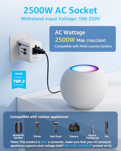 “Pro” Universal Travel Adapter 3 USB-C＆ 2 USB-A Cover 200+ Countries - color: White, size: 3C+2A 35W
