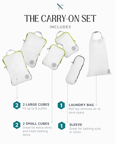 TRIPPED Travel Gear Compression Packing Cubes for Carry-On Travel 6-Pack - color: White and Green, size: 6 Piece
