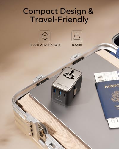 MOMAX 70W Universal Travel Adapter All-in-1 Plug Adapter with USB-C Cable - color: Gold, size: 70W