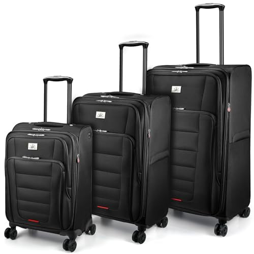 Verdi Luggage Set 3-Piece Suitcase with Spinner Wheel Softside Expandable, Carry On Luggage with USB Port (Black, 3-Piece set(20/24/28)) - color: Black, size: 3-Piece set(20/24/28)