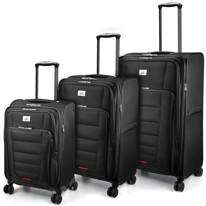 Verdi Luggage Set 3-Piece Suitcase with Spinner Wheel Softside Expandable, Carry On Luggage with USB Port (Black, 3-Piece set(20/24/28)) - color: Black, size: 3-Piece set(20/24/28)